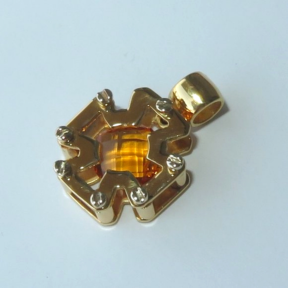 Natural Citrine In Gold 3d Cross Pendant